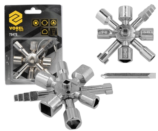 KLUCZ DO SZAFEK SKRZYNEK SERWISOWYCH TECHNICZNYCH  Z LICZNIKAMI WODY GAZU PRĄDU 10w1 VOREL 78478