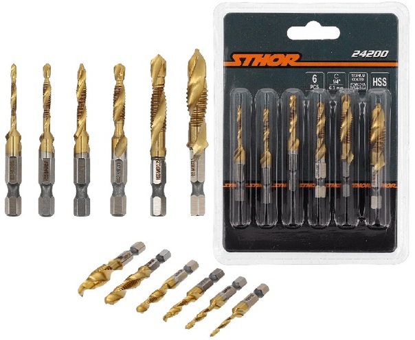 ZESTAW WIERTEŁ GWINTOWNIKÓW DO METALU M3-M10 6szt TYTAN HEX STHOR 24200