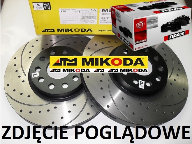 Tarcze hamulcowe wentylowane MIKODA 2264 GT malowane, nacinane, wiercone, kolor: czarny + KLOCKI FERODO FDB4136 - TOYOTA AURIS (_E15_) AURIS (_E18_) MIRAI (JPD1_) PRIUS C (NHP10_) PRIUS PLUS (_W4_) RAV 4 III (_A3_) RAV 4 IV (_A4_) - OŚ PRZEDNIA