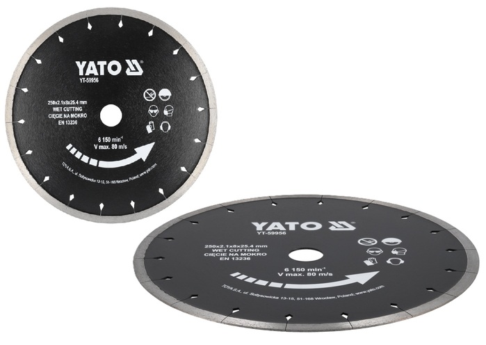 TARCZA DIAMENTOWA DO CIĘCIA GRESU CERAMIKI NA MOKRO 250mm 25,4mm YATO YT-59956