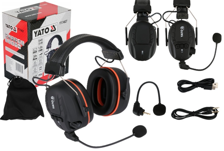 NAUSZNIKI SŁUCHAWKI PRZECIWHAŁASOWE OCHRONNE AKTYWNE ELEKTRONICZNE Z BLUETOOTH 32dB YATO YT-74627