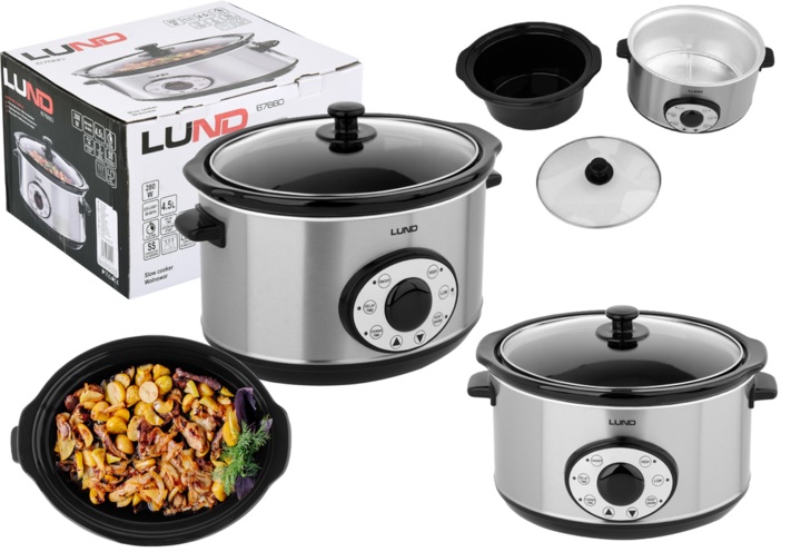 WOLNOWAR GARNEK CERAMICZNY SLOW COOKER Z PROGRAMATOREM LCD 4,5L 280W INOX LUND 67660
