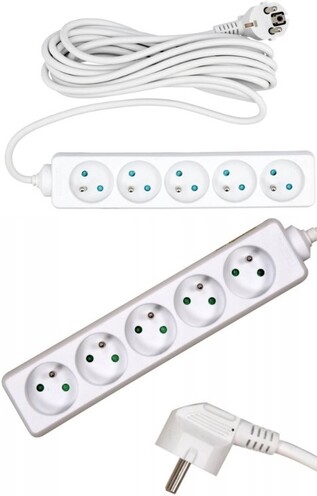 PRZEDŁUŻACZ ELEKTRYCZNY, BIAŁY, 5 GNIAZD Z UZIEMIENIEM, 5M VOREL 72510 