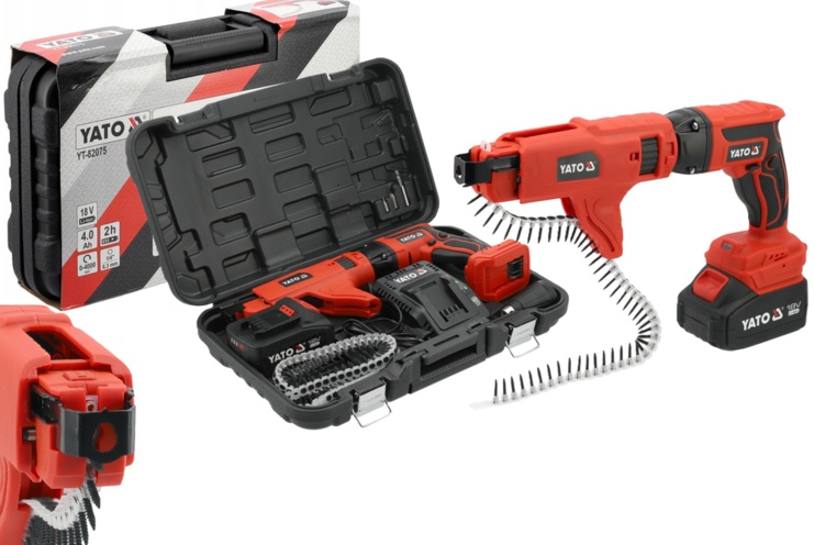 WKRĘTARKA TAŚMOWA DO REGIPSÓW  PŁYT GK OSB Z PODAJNIKIEM 4Ah + ŁADOWARKA YATO YT-82075