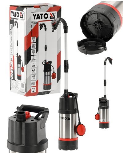 POMPA ZATAPIALNA DO WODY DESZCZÓWKI Z PŁYWAKIEM INOX 5000 l/h 550W YATO YT-85286