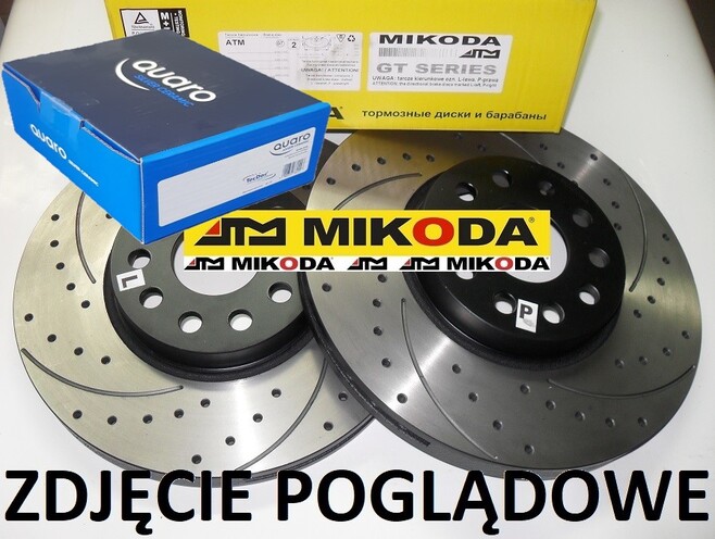 Tarcze hamulcowe pełne MIKODA 1149 GT malowane, nacinane, wiercone, kolor: czarny + KLOCKI QUARO QP7777C ceramiczne -  HYUNDAI i30 (GD) KIA CEE'D (JD) PRO CEE´D (JD) - OŚ TYLNA