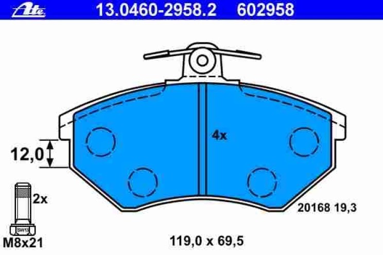 KLOCKI  ATE 13.0460-2958.2  AUDI A4 COUPE 80 90 SEAT INCA TOLEDO VW CADY GOLF PASSAT VENTO -- PRZÓD