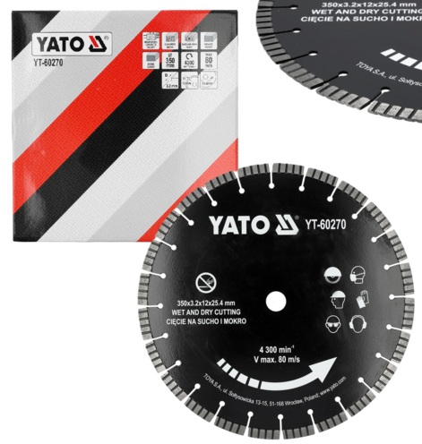 TARCZA DIAMENTOWA DO PRZECINARKI DO CIĘCIA BETONU KAMIENIA KRAWĘŻNIKÓW 350mm 25,4mm YATO YT-60270