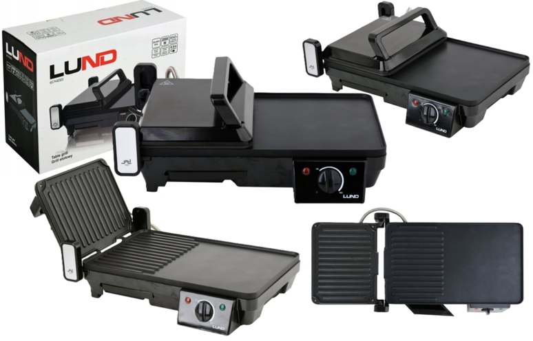 GRILL OPIEKACZ ELEKTRYCZNY STOŁOWY ROZKŁADANY Z REGULACJĄ  2w1 2000W LUND 67455
