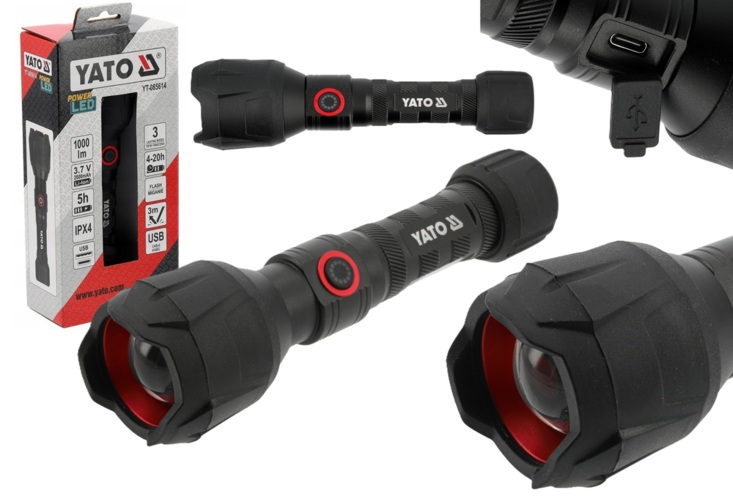 LATARKA AKUMULATOROWA LED WZMOCNIONY ODPORNY NA UPADKI KORPUS 250m 10W 1000lm YATO YT-085614