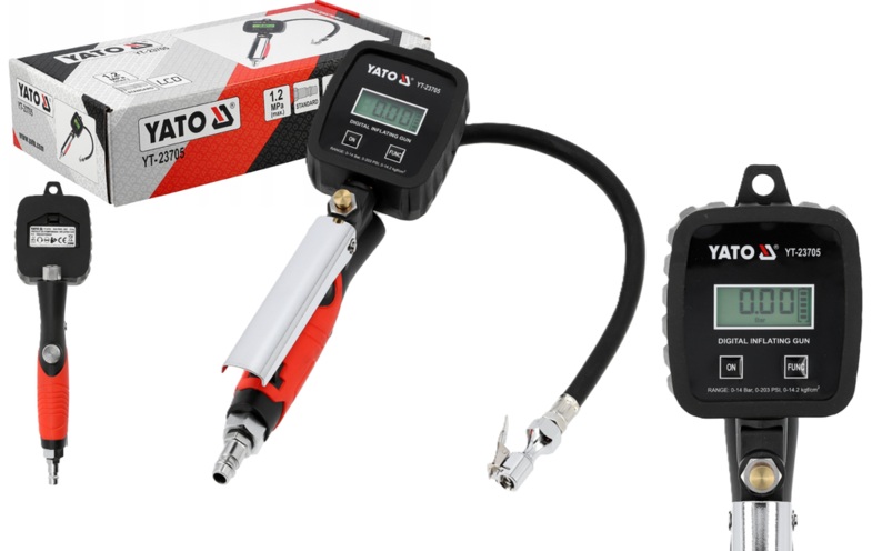 PISTOLET CYFROWY DO POMPOWANIA KÓŁ OPON z WYŚWIETLACZEM LCD 12 BAR YATO YT-23705