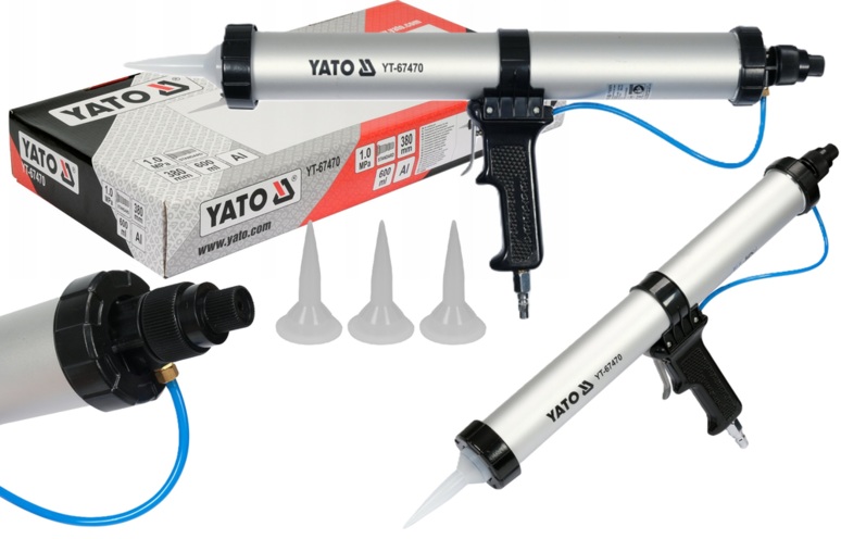 WYCISKACZ RUROWY PNEUMATYCZNY DO GĘSTYCH MAS KLEJU SILIKONU USZCZELNIACZY 600ml YATO YT-67470