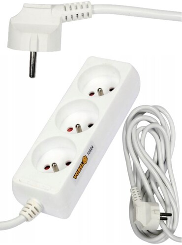 PRZEDŁUŻACZ ELEKTRYCZNY, BIAŁY, 3 GNIAZDA Z UZIEMIENIEM, 3M VOREL 72504