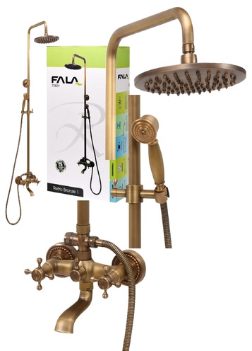 KOLUMNA PRYSZNICOWA DESZCZOWNICA Z BATERIĄ RETRO BRONZE 1 MOSIĄDZ FALA 75829
