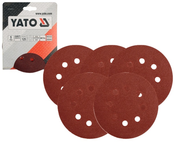 KRĄŻKI KRĄŻEK ŚCIERNY Z RZEPEM Z OTWORAMI 5szt. 125mm P150 YATO YT-83456