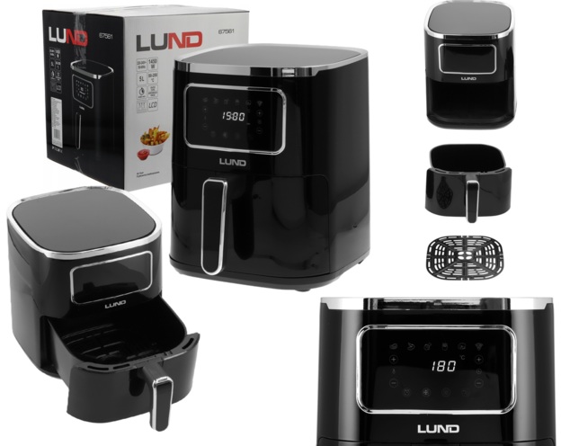 FRYTKOWNICA BEZTŁUSZCZOWA AIR FRYER DO SMAŻENIA PIECZENIA 1450W 5L CZARNA LUND 67561