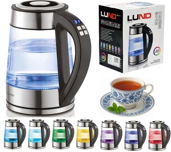 CZAJNIK ELEKTRYCZNY SZKLANY LED 1,7L Z REGULACJĄ TEMPERATURY LUND 68173