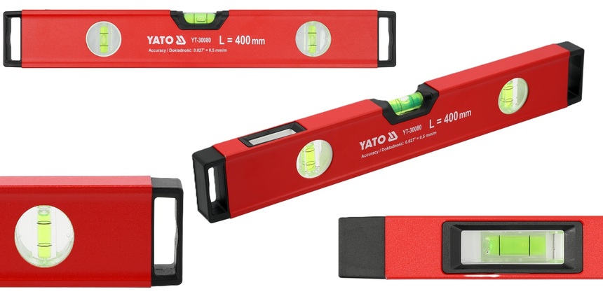 POZIOMNICA ALUMINIOWA 3 LIBELLE Z UCHWTEM 400mm 0,4m 40cm YATO YT-30080