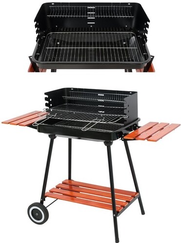 KLASYCZNY GRILL WĘGLOWY Z PÓŁKAMI, CHROMOWANY RUSZT ROŻEN 53X33 LUND 99911 