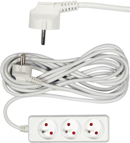 PRZEDŁUŻACZ ELEKTRYCZNY, BIAŁY, 3 GNIAZDA Z UZIEMIENIEM, 5M VOREL 72508