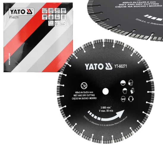 TARCZA DIAMENTOWA DO PRZECINARKI DO CIĘCIA BETONU KAMIENIA KRAWĘŻNIKÓW 400mm 25,4mm YATO YT-60271