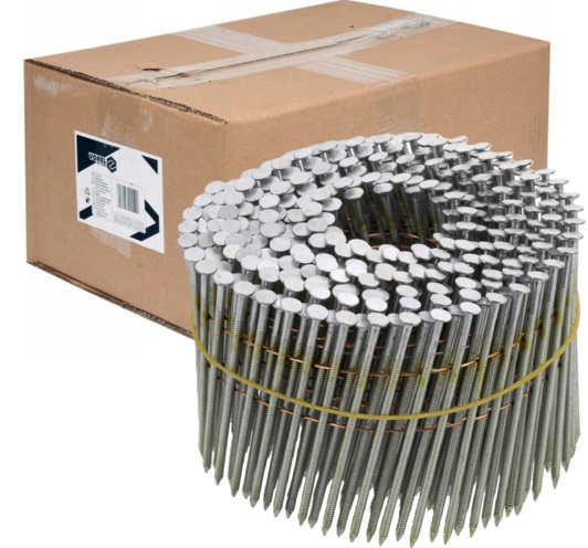 GWOŹDZIE BĘBNOWE DO GWOŹDZIARKI BĘBNOWEJ PIERŚCIENIOWE OCYNKOWANE KOLETOWANE 75mm śr. 2,5mm 3600szt. VOREL 72020