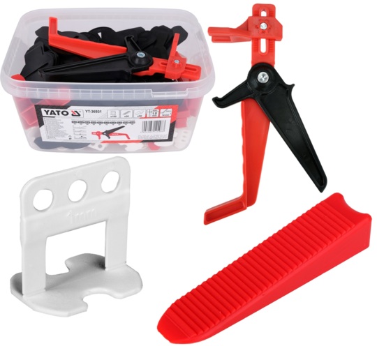 SYSTEM ZACISKÓW KLINÓW KLIPSÓW PODKŁADEK DO POZIOMOWANIA PŁYTEK GLAZURY + SZCZYPCE 200szt. 1mm YATO YT-36931