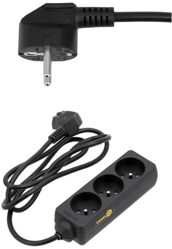 PRZEDŁUŻACZ ELEKTRYCZNY, CZARNY, 3 GNIAZDA Z UZIEMIENIEM, 1,5M VOREL 72615 