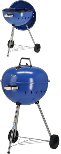 GRILL WĘGLOWY OKRĄGŁY 54CM NIEBIESKI CHROMOWANY RUSZT ROŻEN YATO YG-20302 