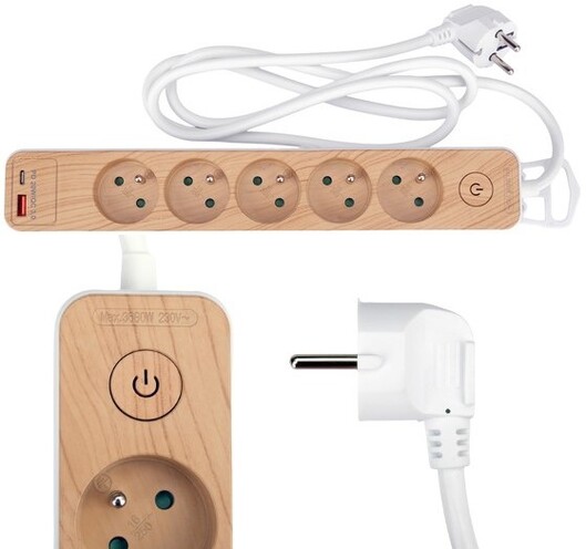 PRZEDŁUŻACZ Z USB LISTWA ZASILAJĄCA 5 GNIAZD IMITACJA DREWNA STHOR 72344