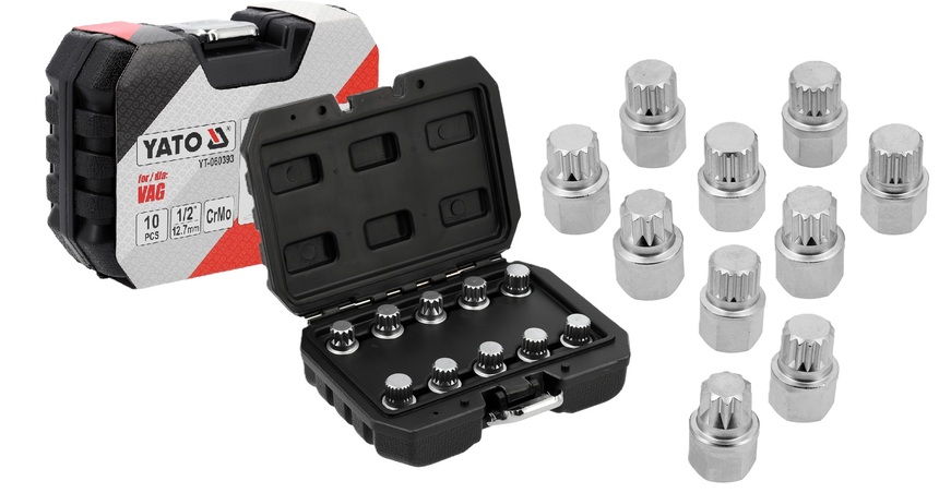 ZESTAW NASADEK NASADKI DO ŚRUB ZABEZPIECZAJĄCYCH VAG AUDI SEAT SKODA VW 10el. YATO YT-060393