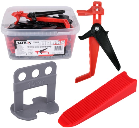 SYSTEM ZACISKÓW KLINÓW KLIPSÓW PODKŁADEK DO POZIOMOWANIA PŁYTEK GLAZURY + SZCZYPCE 200szt. 1,5mm YATO YT-36936