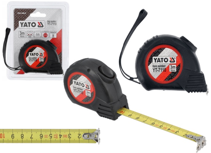 MIARA ZWIJANA TAŚMA MIERNICZA MIARKA METRÓWKA Z BLOKADĄ MAGNES 3m 16mm YATO YT-7110
