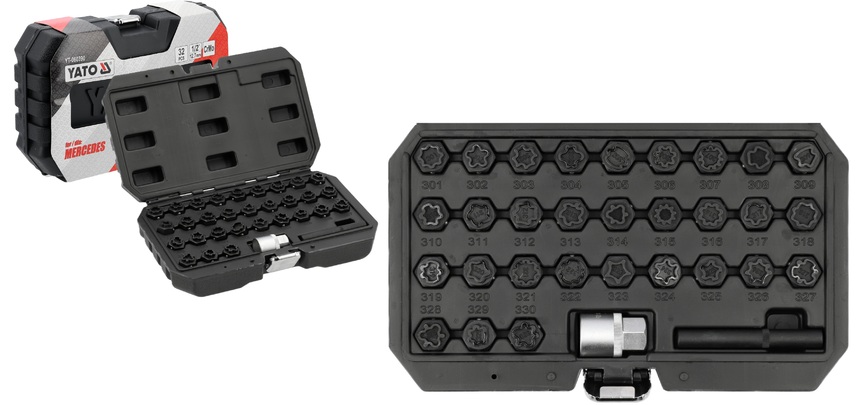 ZESTAW NASADEK NASADKI DO ŚRUB ZABEZPIECZAJĄCYCH MERCEDES 32el. YATO YT-060390