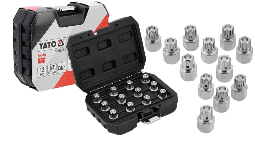 ZESTAW NASADEK NASADKI DO ŚRUB ZABEZPIECZAJĄCYCH VAG AUDI SEAT SKODA VW 12el. YATO YT-060394