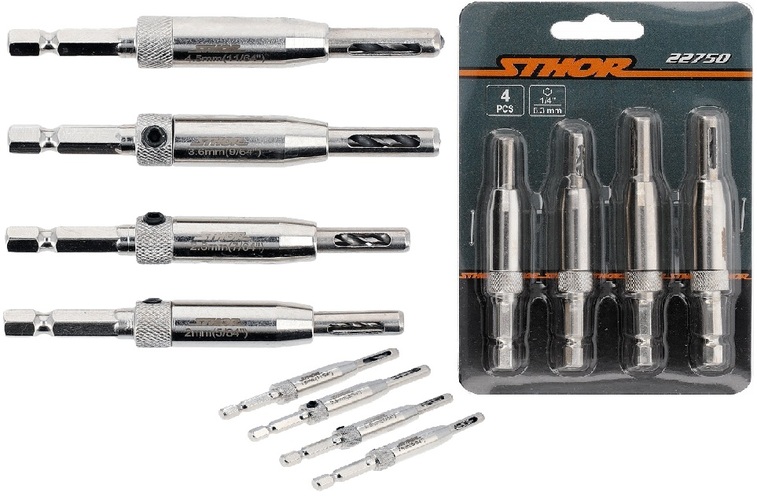 WIERTŁA DO DREWNA 2-4,5mm 4 SZT. Z SAMOCENTRUJĄCYMI KOŃCÓWKAMI ZESTAW STHOR 22750