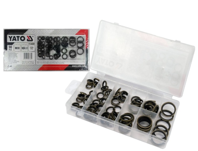 ZESTAW PODKŁADEK PODKŁADKI METALOWO GUMOWE MIX 90 SZT. YATO YT-068581