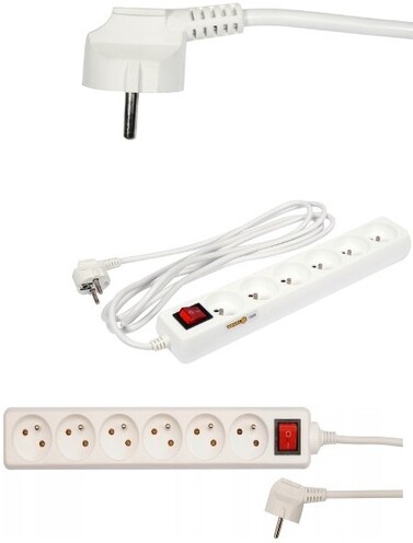PRZEDŁUŻACZ ELEKTRYCZNY, BIAŁY, 6 GNIAZD Z UZIEMIENIEM, 3M Z WYŁĄCZNIKIEM VOREL 72531 
