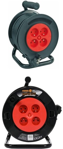 PRZEDŁUŻACZ BĘBNOWY, 4 GNIAZDA, METALOWY STELAŻ 3X1,5MM2, 50M VOREL 82685