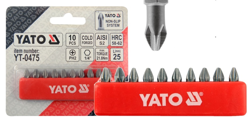 KOŃCÓWKI WKRĘTAKOWE BITY PH2x25mm 10szt. YATO YT-0475