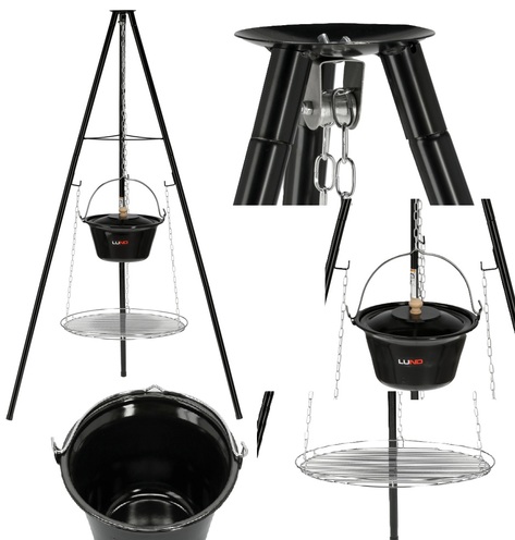GRILL TRÓJNÓG RUSZT KOCIOŁEK OGRODOWY OGNISKOWY WISZĄCY OGNISKO 6l 49cm LUND 99933