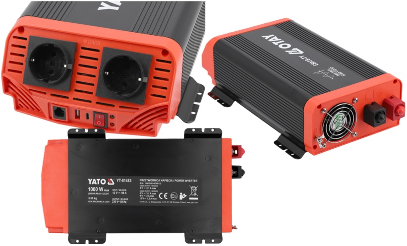 PRZETWORNICA NAPIĘCIA 12/230V 1000W CZYSTY SINUS USB YATO YT-81483