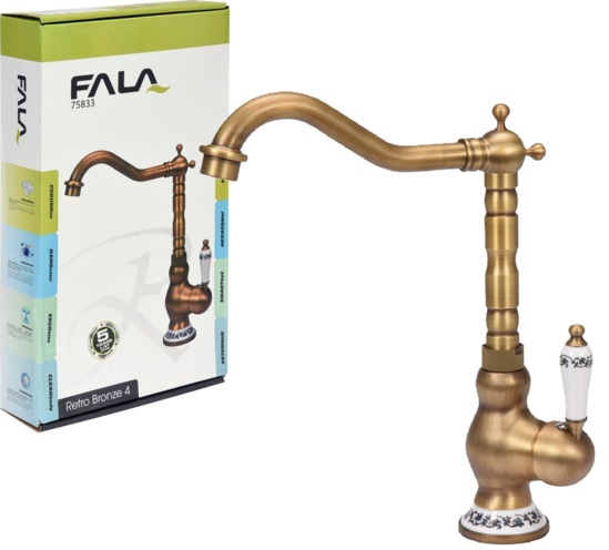 BATERIA KUCHENNA ZLEWOZMYWAKOWA STOJĄCA RETRO BRONZE 4 ANTYCZNE ZŁOTO MOSIĄDZ  FALA 75833