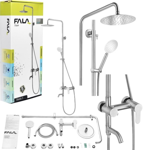 KOLUMNA PRYSZNICOWA DESZCZOWNICA Z BATERIĄ  STEELY 3 FALA 75664