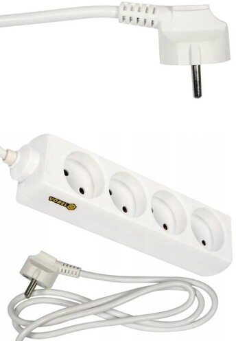 PRZEDŁUŻACZ ELEKTRYCZNY, BIAŁY, 4 GNIAZDA Z UZIEMIENIEM, 1,5 M VOREL 72501