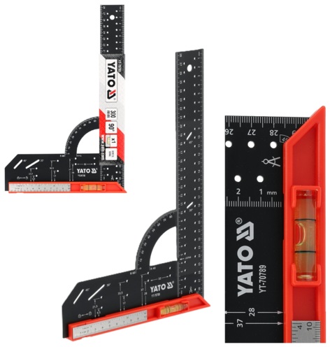 KĄTOWNIK TRASERSKI STALOWY LIBELLA 90° KĄT PROSTY PION POZIOM 300mm YATO YT-70789