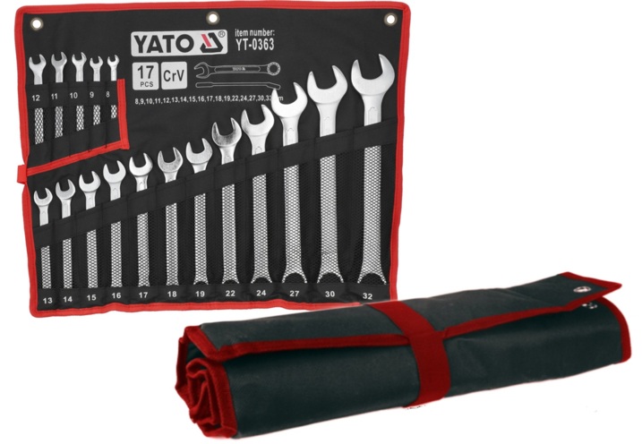KLUCZE PŁASKO - OCZKOWE Z POLEROWANĄ GŁÓWKĄ 8-32mm kpl. 17szt. YATO YT-0363