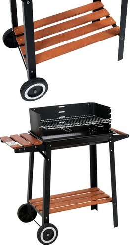 GRILL WĘGLOWY Z PÓŁKĄ BOCZNĄ CHROMOWANY RUSZT ROŻEN 48X26.5 LUND 99907 