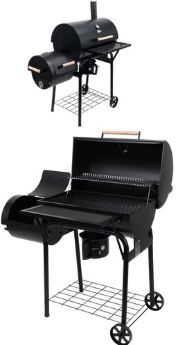 GRILL WĘGLOWY Z WĘDZARNIĄ XXL RUSZT ROŻEN 64X37 2 KOMORY LUND 99909 