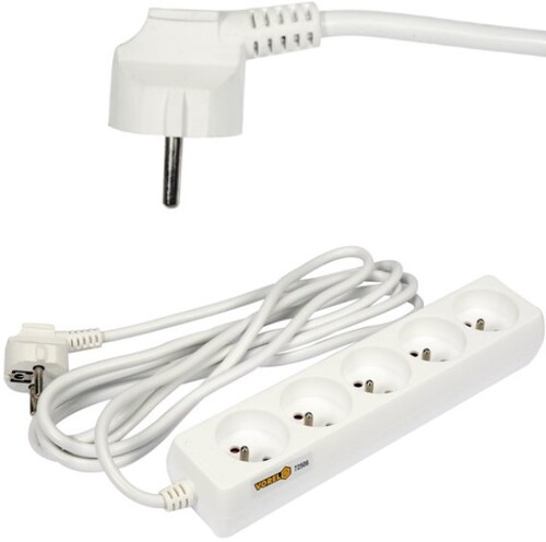 PRZEDŁUŻACZ ELEKTRYCZNY, BIAŁY, 5 GNIAZD Z UZIEMIENIEM, 3M VOREL 72506